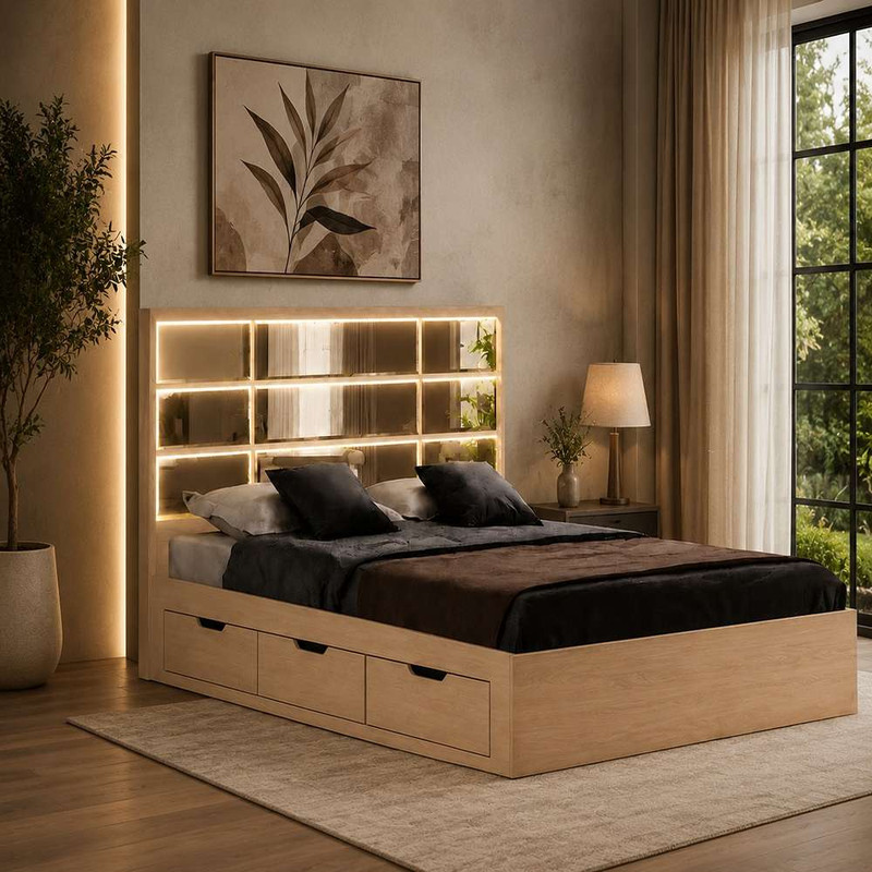 تخت‌خواب ملامینه یک نفره تخت خواب توپولون مدل آینه شیار سایز ۹۰ * 200 سانتی‌متر