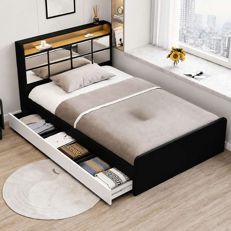 تخت‌خواب ملامینه دو نفره تخت خواب توپولون مدل آینه کاری سایز 160 * 200 سانتی‌متر