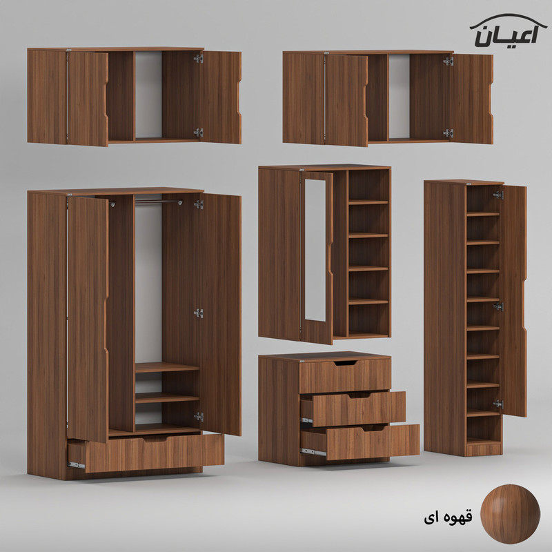 کمد لباس چندمنظوره کوچیل مدل KL962 طول 200 سانتی متر مجموعه شش عددی