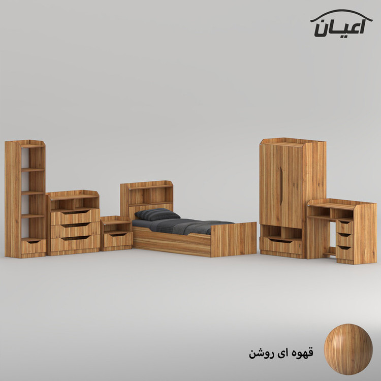 سرویس تخت خواب ملامینه یک نفره کوچیل مدل KL997 سایز 90x200 سانتی متر مجموعه شش عددی