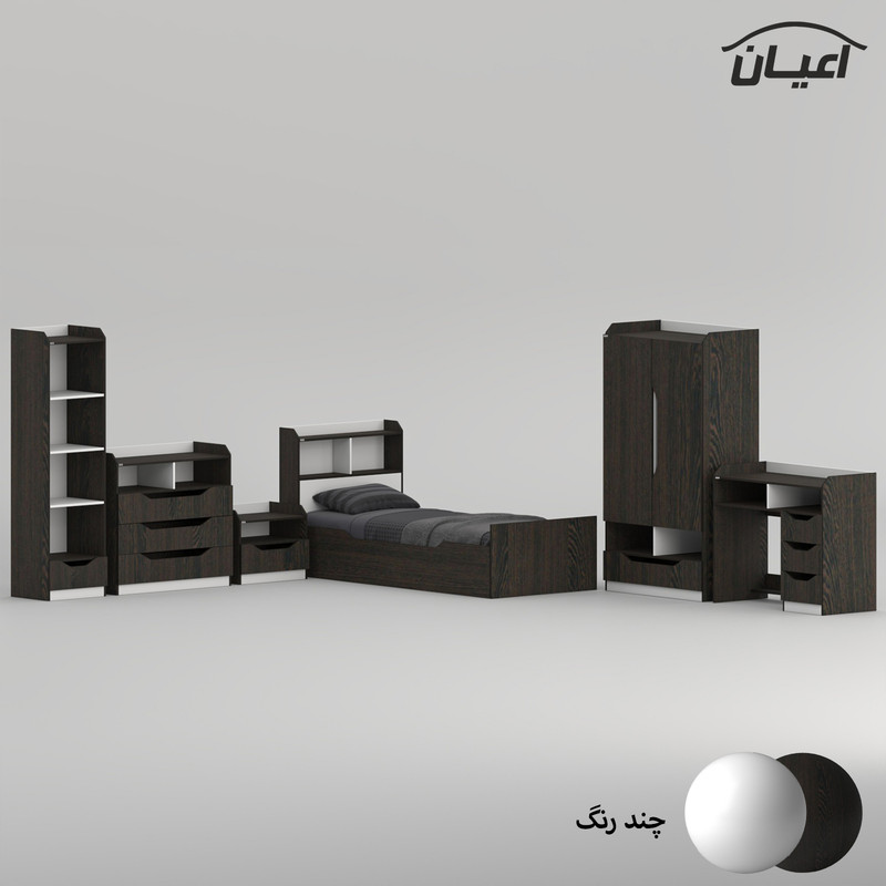 سرویس تخت خواب ملامینه یک نفره کوچیل مدل KL997 سایز 90x200 سانتی متر مجموعه شش عددی