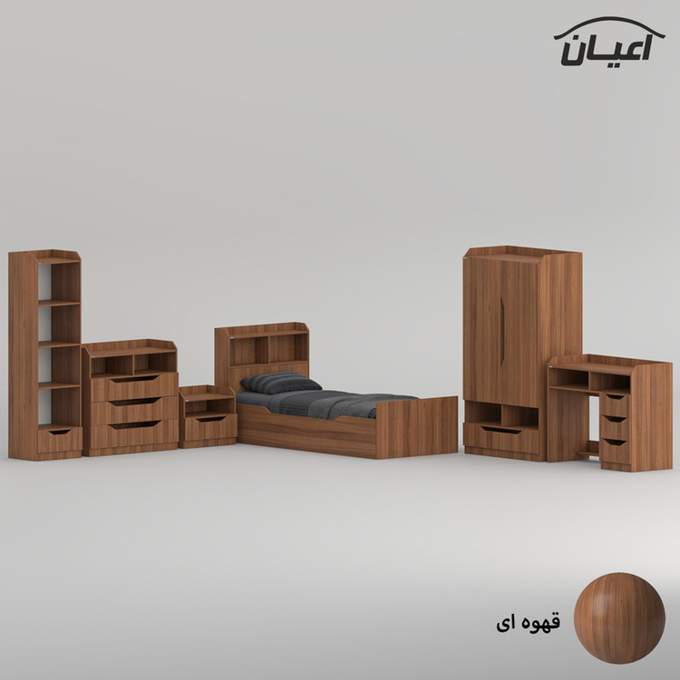 سرویس تخت خواب ملامینه یک نفره کوچیل مدل KL997 سایز 90x200 سانتی متر مجموعه شش عددی