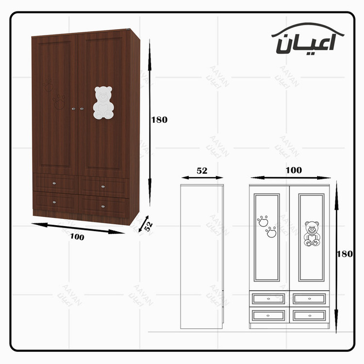 سرویس تختخواب و کمد کودک کوچیل طرح تدی مدل KL482 مجموعه دو عددی