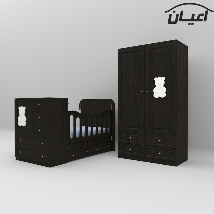 سرویس تختخواب و کمد کودک کوچیل طرح تدی مدل KL482 مجموعه دو عددی