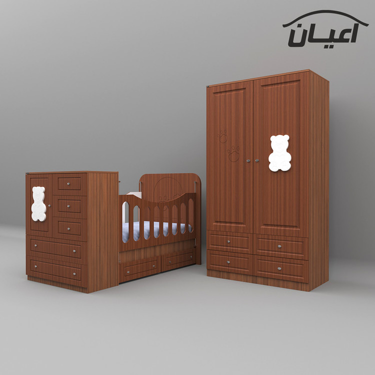 سرویس تختخواب و کمد کودک کوچیل طرح تدی مدل KL482 مجموعه دو عددی
