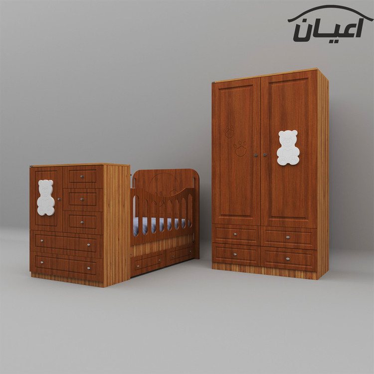 سرویس تختخواب و کمد کودک کوچیل طرح تدی مدل KL482 مجموعه دو عددی