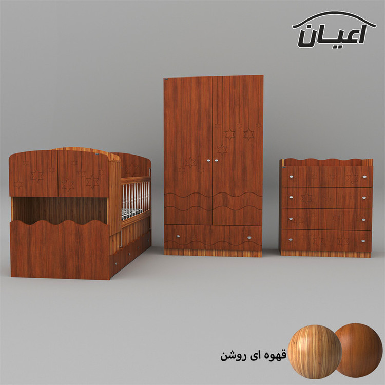 سرویس تخت و کمد کودک و نوزاد کوچیل مدل KL594 مجموعه سه عددی
