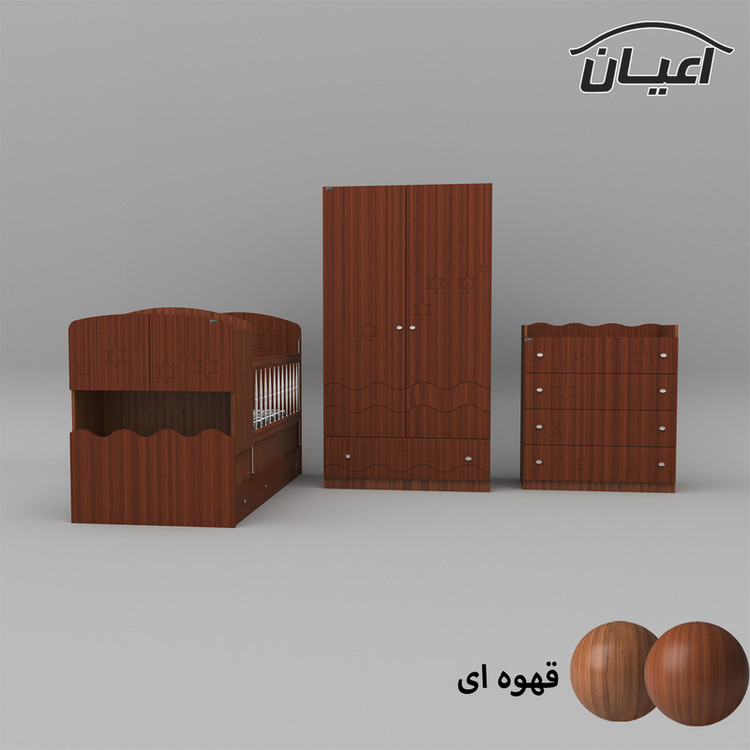 سرویس تخت و کمد کودک و نوزاد کوچیل مدل KL594 مجموعه سه عددی