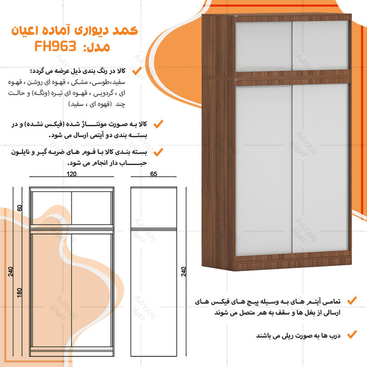 کمد لباس چندمنظوره کوچیل مدل KL963 طول 120 سانتی متر مجموعه دو عددی