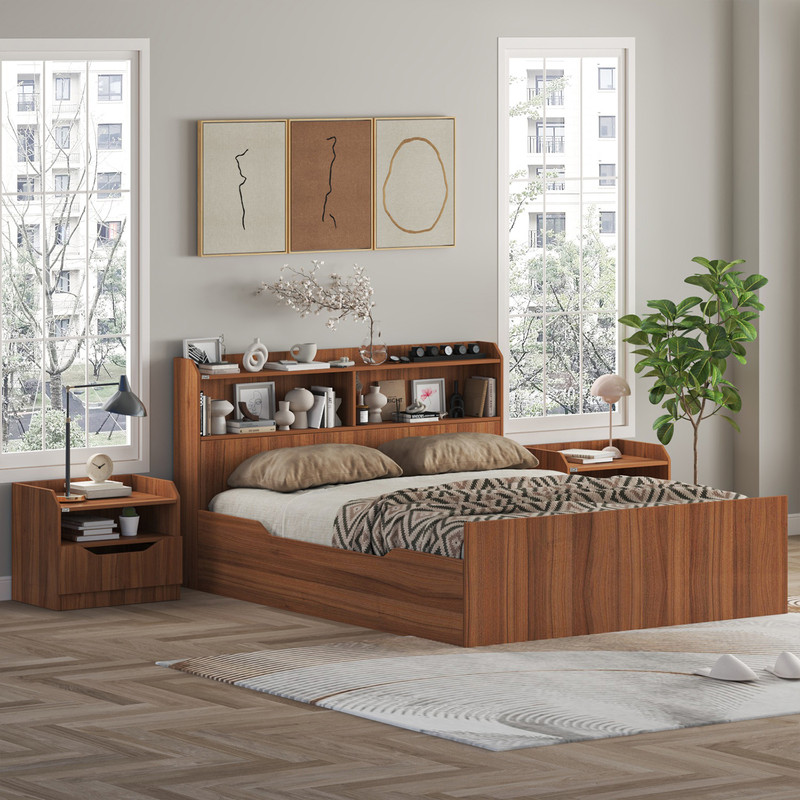 سرویس تخت خواب دو نفره ملامینه کوچیل مدل KL996 سایز 160x200 سانتی متر به همراه دو عدد پاتختی