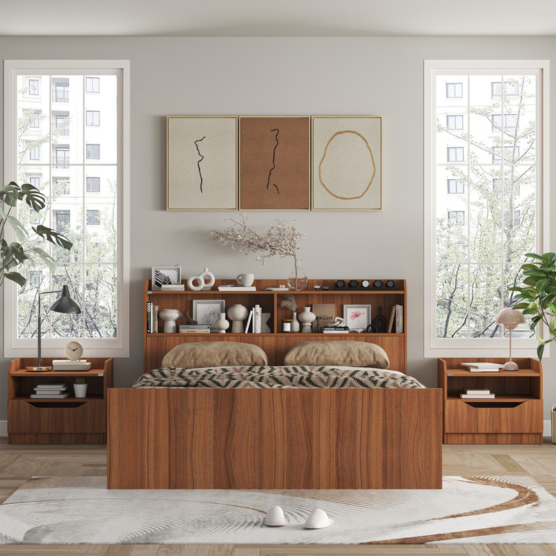 سرویس تخت خواب دو نفره ملامینه کوچیل مدل KL996 سایز 160x200 سانتی متر به همراه دو عدد پاتختی