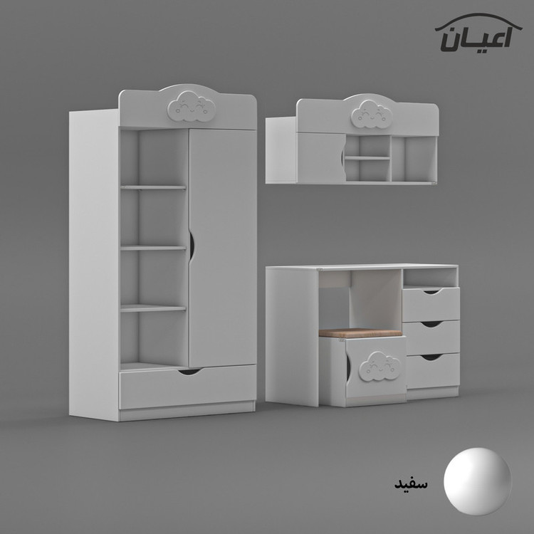 کمد کودک کوچیل مدل KL765 به همراه میز تحریر و صندلی و کتابخانه