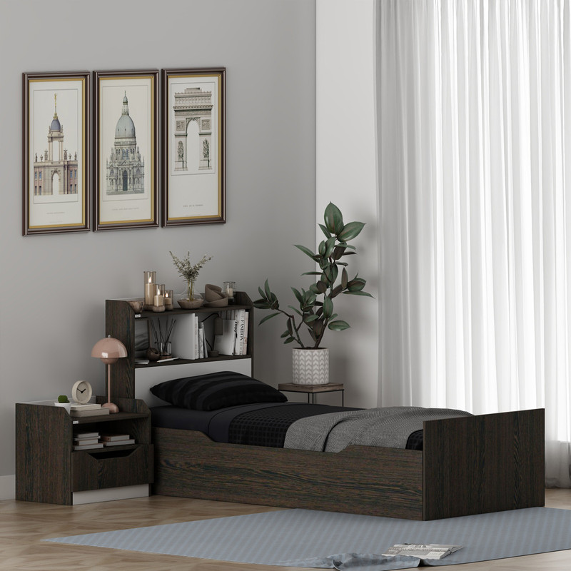 سرویس تخت خواب یک نفره ملامینه کوچیل مدل KL995 سایز 90x200 سانتی متر به همراه پاتختی