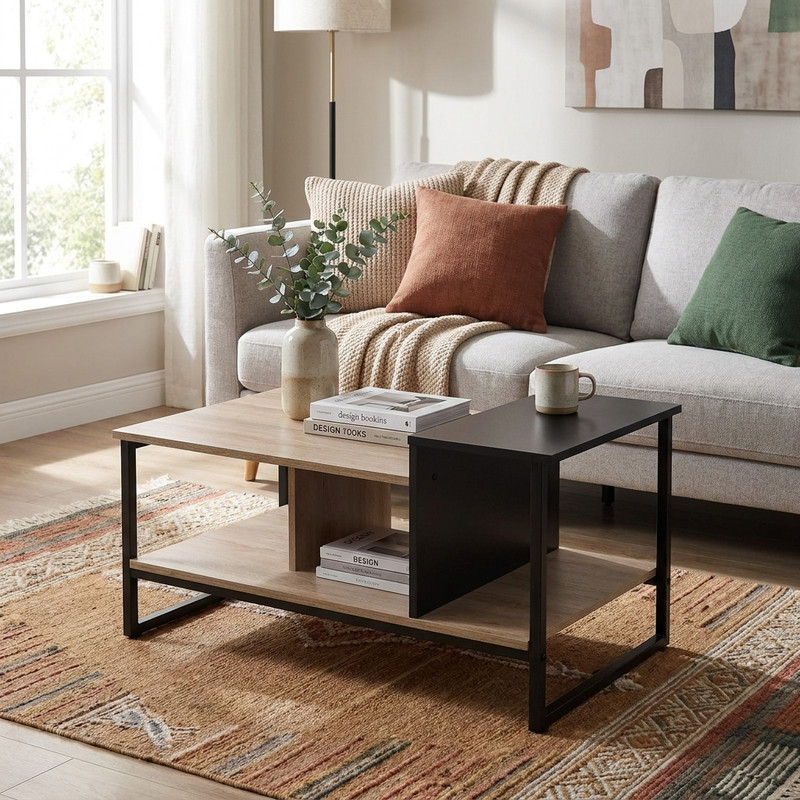 میز جلومبلی مستطیل با پایه فلز و صفحه MDF کوچیل مدل J1-MDF